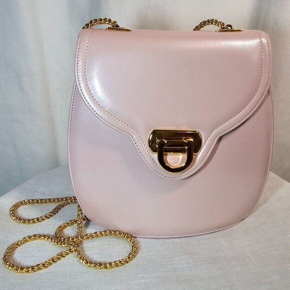 Vintage Frenchy of California Pink Leather Shoulder Bag Purse w Gold Chain Strap - Picture 1 of 9